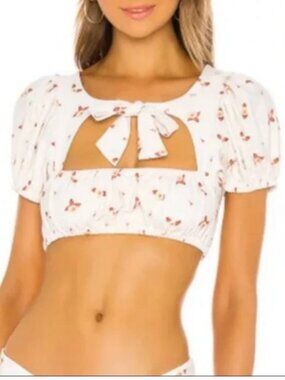 New! WeWoreWhat Lily Top Delilah Bottom Floral Puff Sleeve Bikini Size Small